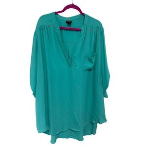 Torrid‎ Womens Plus 5X 5 Blouse Tunic Top Teal Green 3/4 Sleeve